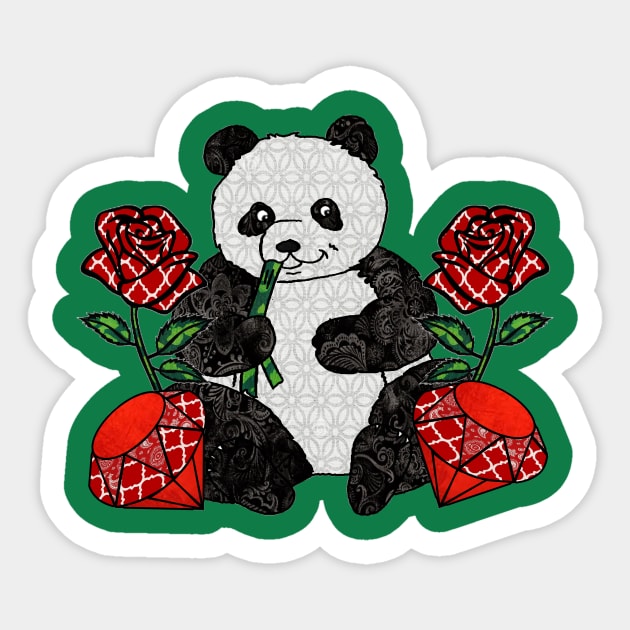 Retro and Red Panda with Rubies and Roses Sticker by artbyomega